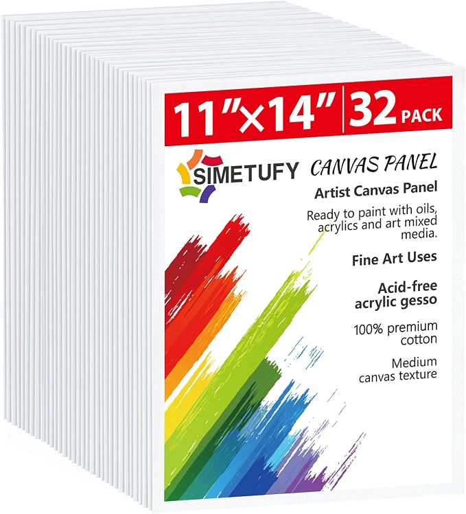 32 Pack 11 x 14 Inch Canvas Boards for Painting Pre-Primed Paint Canvas for Acrylic, Oil, Watercolor, Gouache, Art Supplies for Kids &Adults, Beginners & Artists | Pre-Primed Paint Canvas Art Supplies for Beginners & Artists by Simetufy