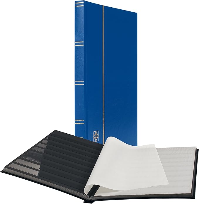 LIGHTHOUSE – “BASIC” Hard Cover Stockbook for Stamps – 32 Black Cardstock 9”x12” (A4) Pages with Clear Strips - Blue by Leuchtturm