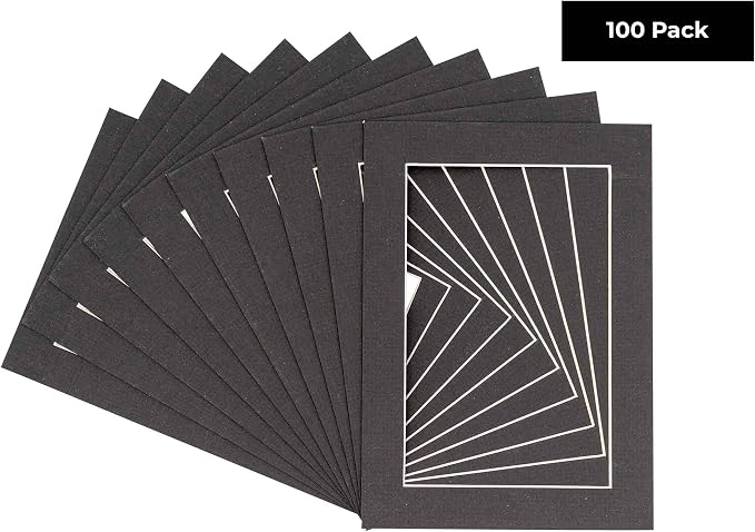 5x7 Mat for 8.5x11 Frame - Precut Mat Board Acid-Free Show Kit with Backing Board, and Clear Bags Textured Black 5x7 Photo Matte For a 8.5x11 Picture Frame Matboard for Framing, Pack of 100 Mats - Image 2
