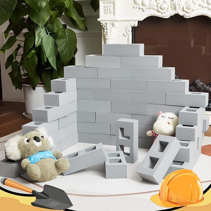 Zhanmai 50 Pack Foam Bricks Building Blocks for Kids Foam Cinder Blocks Large Fake Bricks Toy for Stacking and Construction 8 x 4 x 2.4 Inches(Square) - Image 7