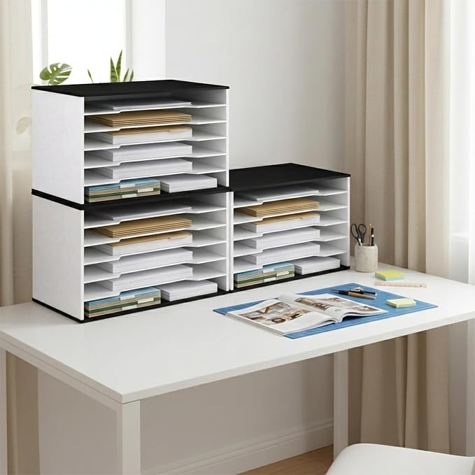 12x18 Construction Paper Organizer, 6-Tier Wooden Flat File for 11x17 & A3 Sheets | Large Durable wood composite organizer Paper Storage for Classroom, Office & Art Room | Black & White| - Image 3