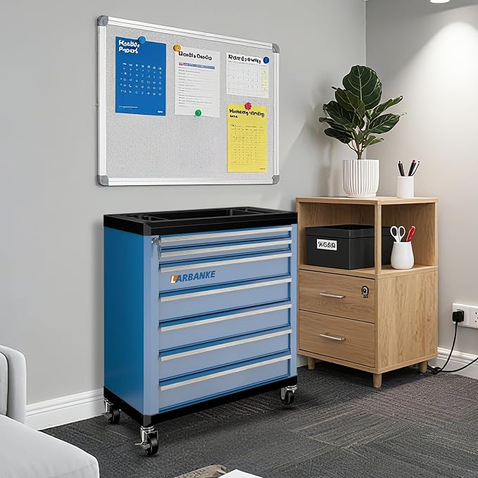 7-Drawer Rolling Tool Chest with Wheels,Locks,Blue Tool Cabinet | Lock&Keys, 360°Wheels with Brakes,Different Sizes of Drawers,Anti-scratch Drawer Liner,Unique Connect Buckle for connecting - Image 2