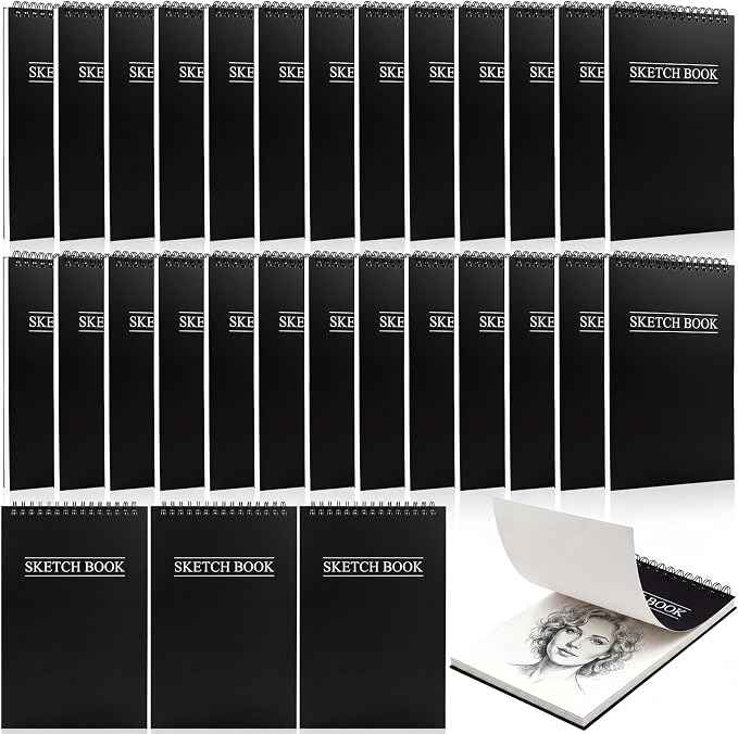Fulmoon 30 Pack 5.5" x 8.5" Bulk Sketch Book 68lb/100gsm 900 sheet Acid Free Spiral Bound Mini Sketch Pad Bulk Sketchbook for Painting Drawing Pad for Beginners Professional Adult Art Supplies (Black) by Fulmoon