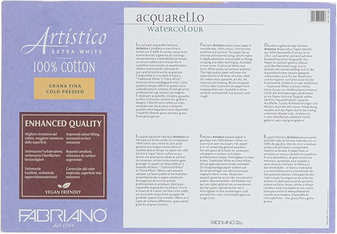 Fabriano Artistico Extra White Watercolor Block, 140 lb./300 GSM, Cold Press, 20 Sheets, 7" x 10" - Image 3