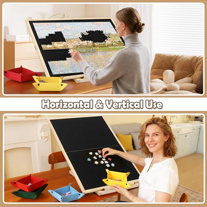 Puzzle Board, Tilting & Rotating Wooden Jigsaw Puzzle Table 1500 Pieces with 4 Non-Woven Drawers, 36"×26" Portable Puzzle Board Foldable with Upgraded Lazy Susan for Adults & Kids, Gift for Mum - Image 2