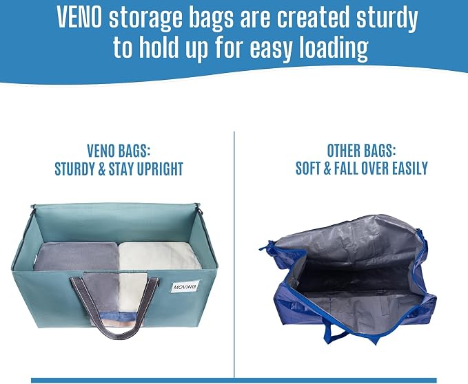 VENO Moving Bags, Wide Open Top, Clear Window, Light Blue, 6 Pack | Moving boxes Alternative, Heavy Duty, Storage Bags, Clothes and Comforter Storage, Packing Supplies, College Dorm Essentials - Image 5