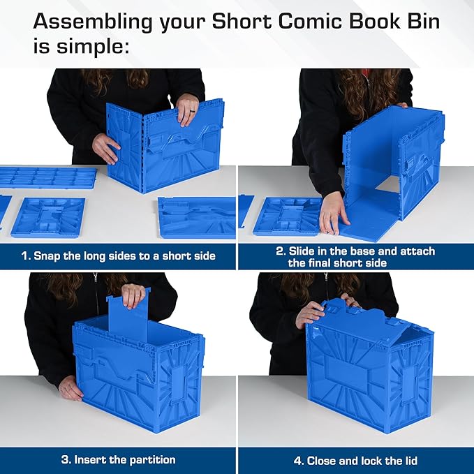BCW Short Comic Book Bin | Holds 150 Comics | Stackable Plastic Storage | Acid-Free Organizer | Blue, 5 Pack - Image 4