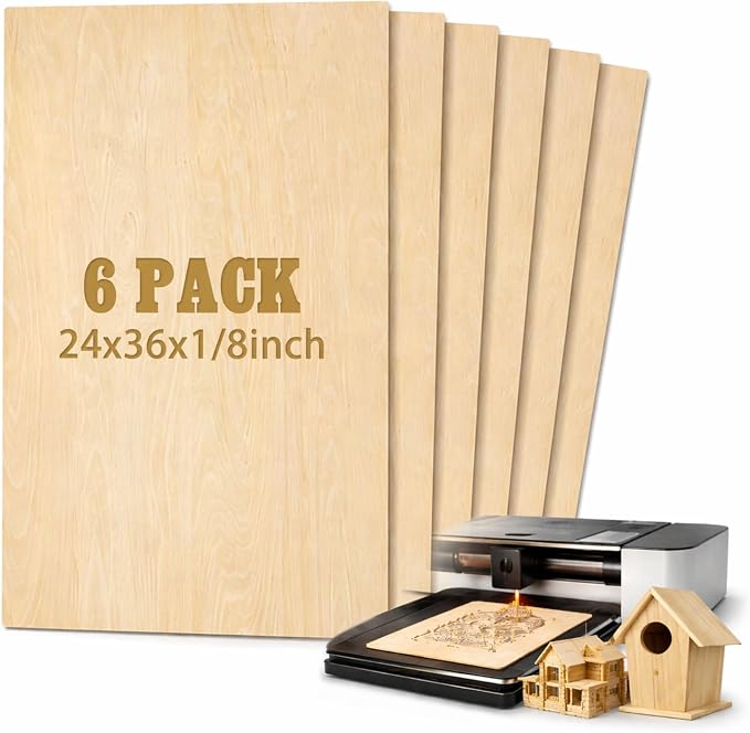 6 Pcs 24" X 36"X 1/8" Basswood Plywood Sheets for Laser Cutting | 3mm Plywood Wood Thin Sheets for DIY Arts Crafts Woodworking Scroll Sawing Projects Painting Drawing by Juexica