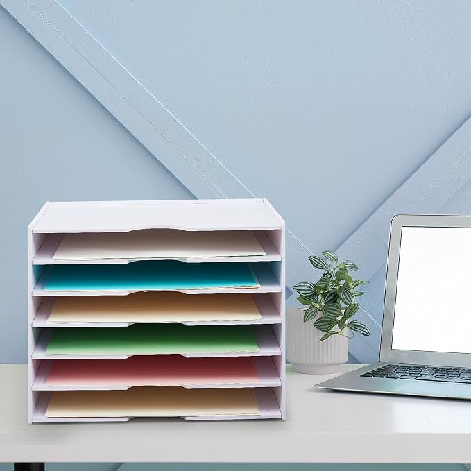 7 Tier Scrapbook Paper Organizer 14.2 x 10.2 x 11.8 Inch Stackable Paper Storage Holder for Desk Desktop File Organizer for Home Office Classroom School - Image 6
