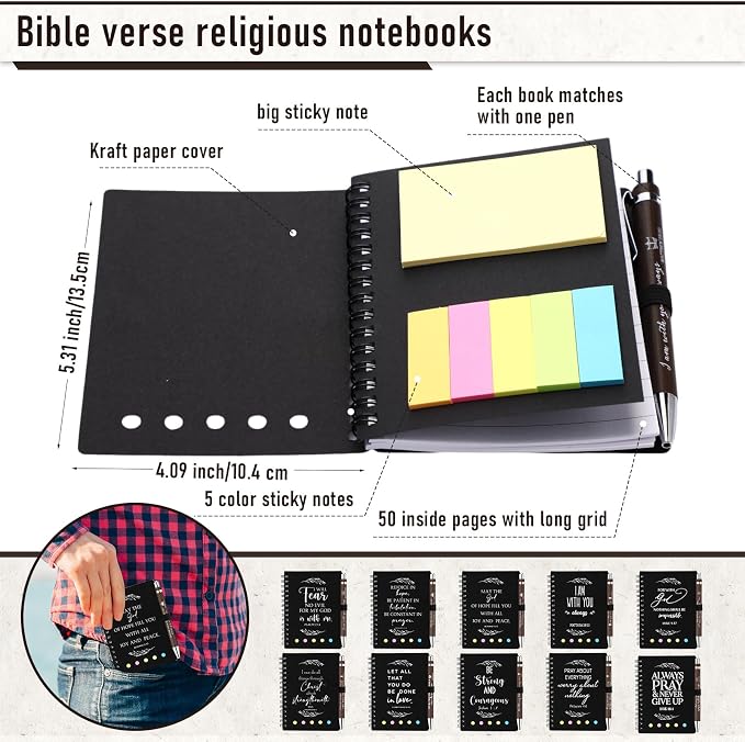 Kosiz 20 Pcs/ 10 Set Christian Gift Bulk, Bible Verse Bamboo, Black - Image 2