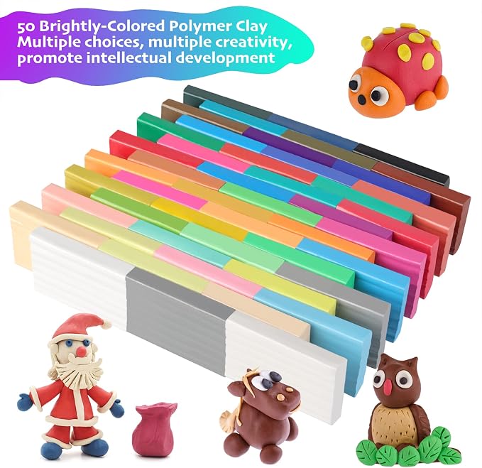 Cyajm 50 Colors Oven Bake Polymer Clay Kit, DIY Jewelry Crafts & Home Decor | 50 colors soft oven bake clay. Easy to shape. For jewelry, home decor, school art projects. For adults and beginners - Image 3