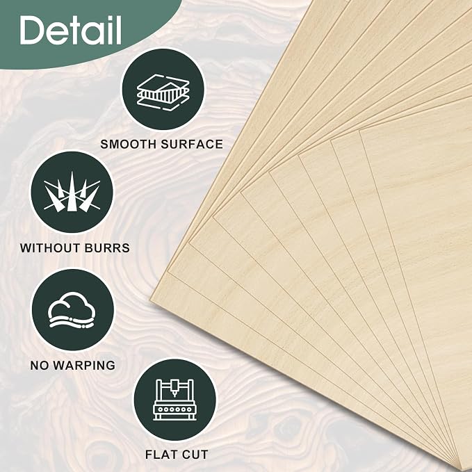 Basswood Sheets 1/16,18 Pack 8x12 Inch Basswood for Laser Cutting, Drawing,Wood Burning, Architectural Models.Plywood Sheets Unfinished Wood Boards for DIY Crafts. - Image 3