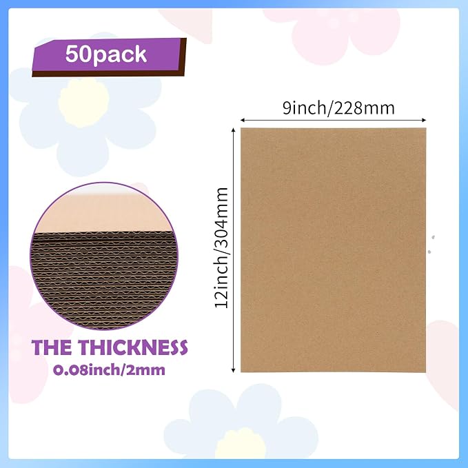 RLAVBL 50 Pack 9x12 Corrugated Cardboard Sheets, Flat Cardboard Inserts for Shipping, Mailing, Packing, DIY Crafts - Image 2