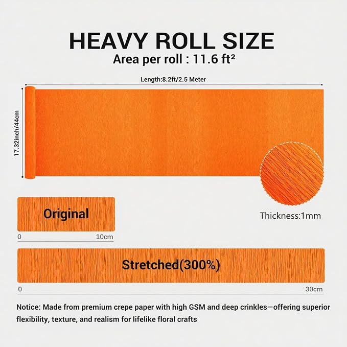 Heavy Crepe Paper for Flower Making, DIY Crafts | Italian-Quality Crepe Paper with 300% Stretch | Papel Crepe de Colores Paquete - Image 2