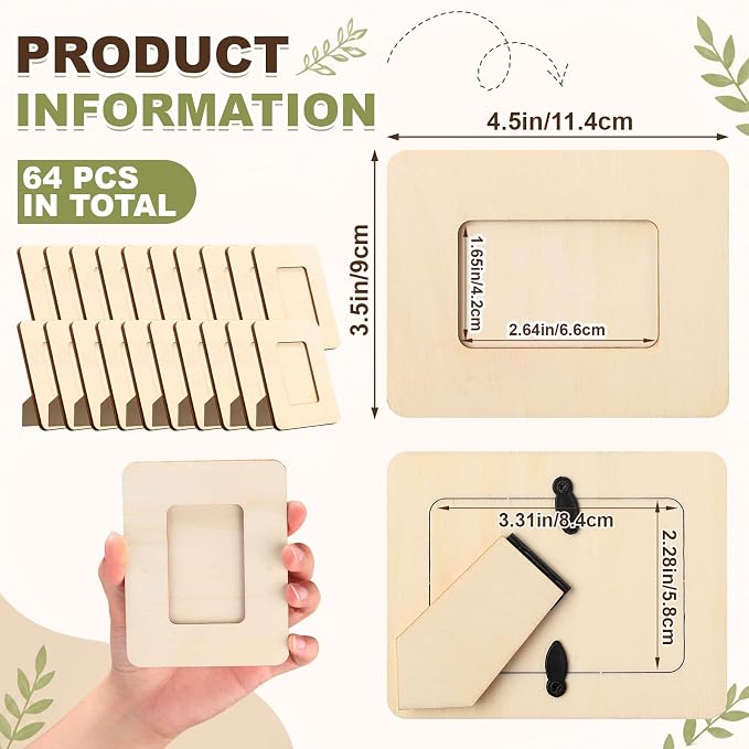 64 Pack Small Wooden Picture Frames for Crafts Bulk 2" x 3" Photos DIY Wood Craft Picture Frames Mini Unfinished Standing Photo Frame for Wedding Birthday Party Gifts - Image 2