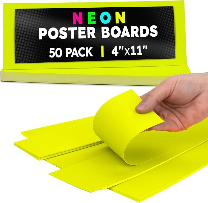 Hygloss Small Poster Board 4x11 - 50 Neon Yellow Single Color Bulk Pack - 10 Pt. Thickness Colored Poster Board Paper for Projects, Flash Cards, Signs - Posterboard Multipack 4" x 11" by HyglossProductsInc
