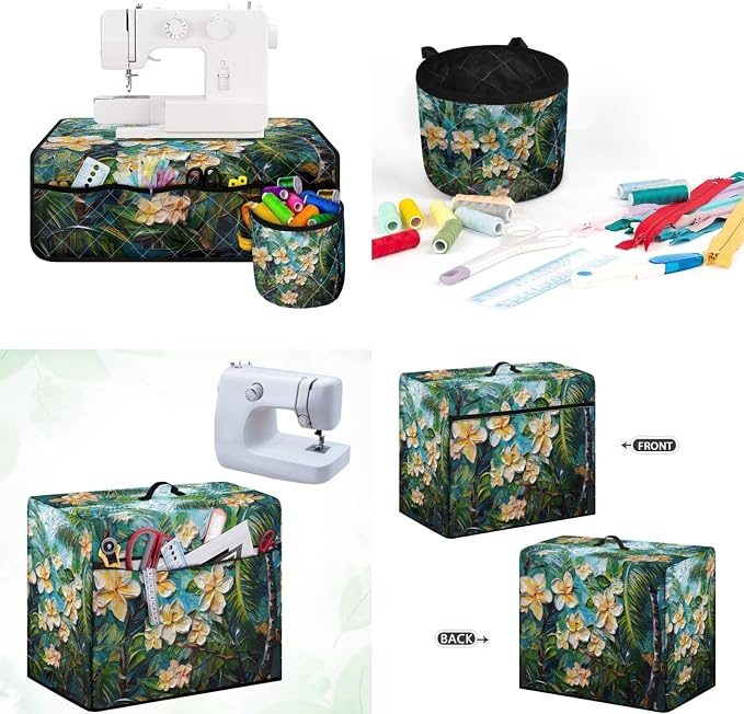 Flower Leaves Sewing Machine Dust Cover & Mat with Pockets for Sewing Accessories Non Slip Mats Sew Machine Dust Cover Home Decor - Image 2
