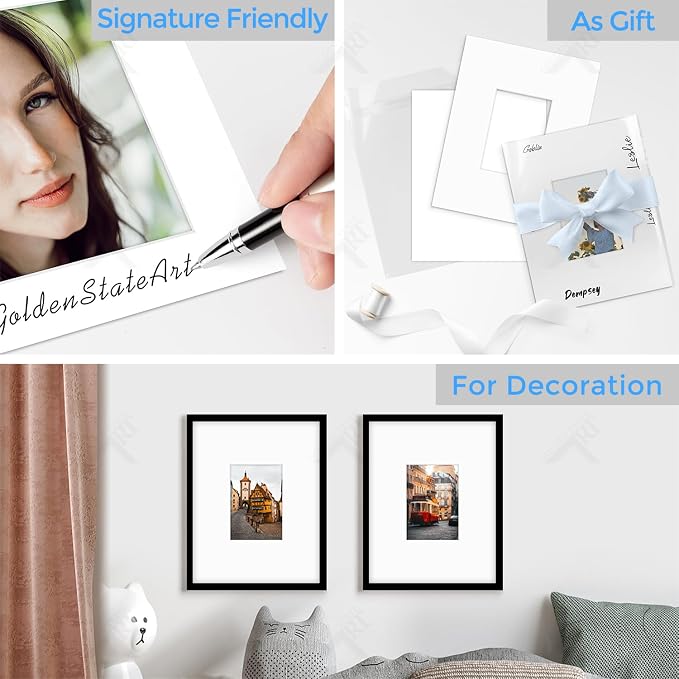 Golden State Art 5 Pack White Mat 11x14 for 5x7 Photo Matte+Backings+Bags | Acid-Free,4-Ply Thick,Pre-Cut Kit Mattes,White Core,Bevel Cut,For Photos, Pictures,Artwork, Poster or Print Display - Image 6