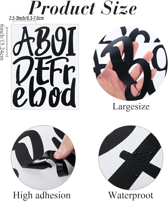 Outus 576 Pcs 8 Sheets Letters Stickers Vinyl Alphabet Number Decals Back to School Supplies for Water Bottles Cups Mailbox Scrapbooking Bulletin Board Classroom Decor(Black,6 Inch) - Image 2