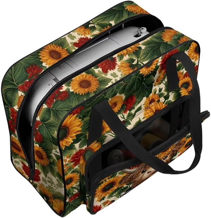 Highland Cow Carrying Travel Storage Sunflower Sewing Machine Bag Case with 4 Bottom Rubber Pads Portable Carrying Totes Easy to Clean Sewing Machine Storage Bag - Image 7