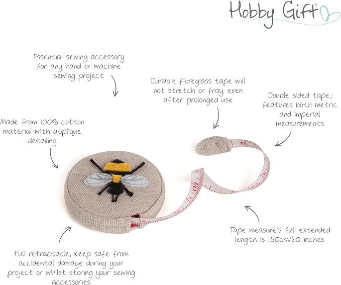 Hobby Gift Bee Sewing Gift Set with Fabric Sewing Box, Matching Pin Cushion and Tape Measure – Coordinated Sewing Accessories Bundle - Image 7