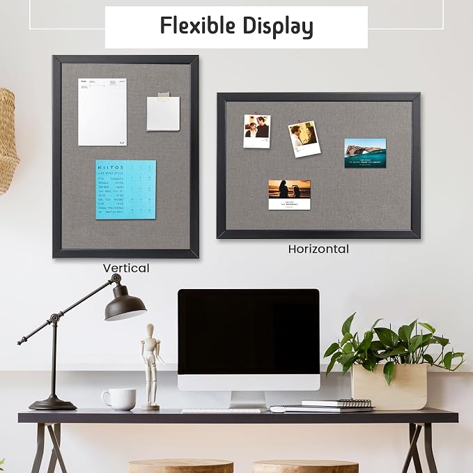 Gideal Bulletin Board 40" x 30", Cork Board for Office, Pine Frame, 2 Pack | Pin Display Board, Framed Cork Boards for Wall, Grey Linen Bulletin Board, Notice Board for Home Office School, Wall Mounted - Image 5
