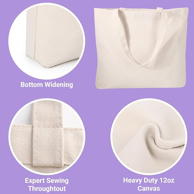 Segarty Small Canvas Tote Bag for Women, 3 Pack 15.75x11.8x3.9 Blank Canvas Tote Bags, Reusable Tote Bag with Natural Cotton and Shoulder Strap, Bulk for DIY, Grocery Shopping, Beach, Travel，Gift - Image 5