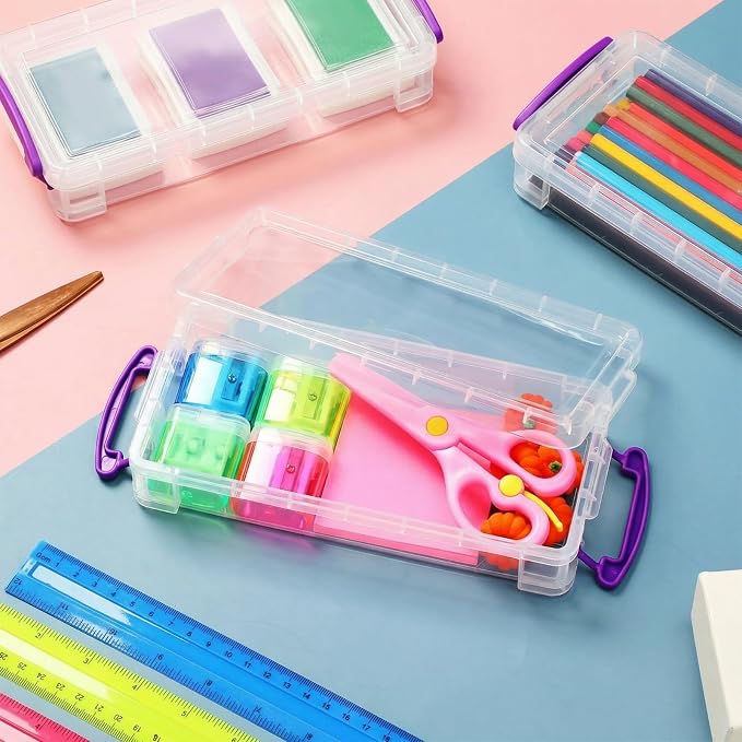 Zonon 12 Pcs Large Capacity Pencil Box Bulk Plastic Clear Pencil Case Crayon Marker Organizer Stackable Storage Containers for Art Craft Pen Back to School Teacher Supplies (Purple) - Image 4