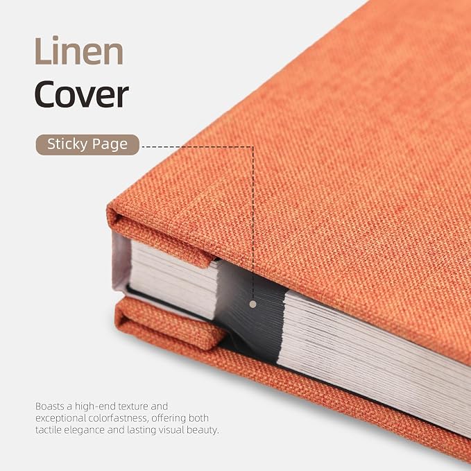 Vienrose Self Adhesive Photo Album, 60 Pages, 11 x 10.6 in, Orange | Scrapbook Album, 30 Sheets, 3x5 4x6 5x7 8x10 Photos, Metallic Pen, DIY Memory Book, Wedding Album, Family Photos - Image 5