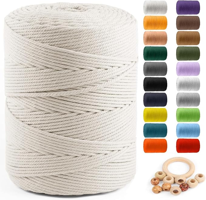 ZUEXT Macrame Cord, Beige White, 4mm x 547yds Cotton String Macrame Yarn | Natural Handmade, 4 Strands Twisted Cotton Rope, for Craft Wall Hanging Weaving Tapestry Dream Catchers Hanger DIY Gift, 500m by ZUEXT