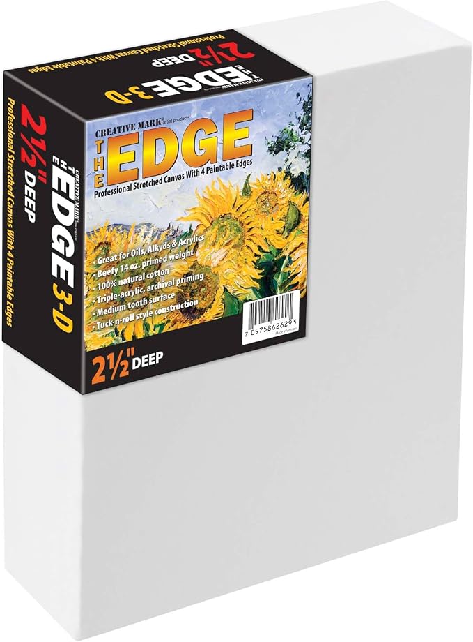 Creative Mark The Edge Deluxe Cotton 2-1/2 in. Deep Stretched Canvas for Painting, 30x30 6-Pack, 14oz. Primed Weight, Universal Archival Priming, Medium Tooth, Frameless Artwork Canvas for Painters by CreativeMark