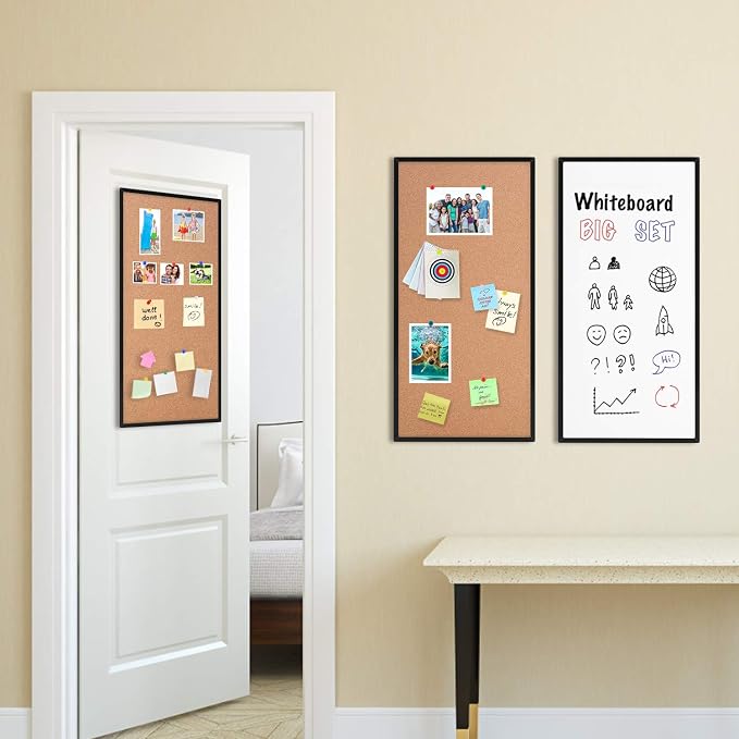 Cork Board and Whiteboard Combination Board, Black, 3-Pack 12" X 24" | Dual Purpose Bulletin Board and Dry Erase Board, Supports writing and pinning photos, designed for home, office and classroom - Image 3