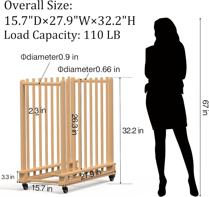 Art Storage Rack with Wheels & Handle- Beech Wood Canvas Organizer & Artwork Storage Organizer for Drawing Board, Panel, Paper Pad for Art Studios, Artworks, Gallery, Classroom - Image 8