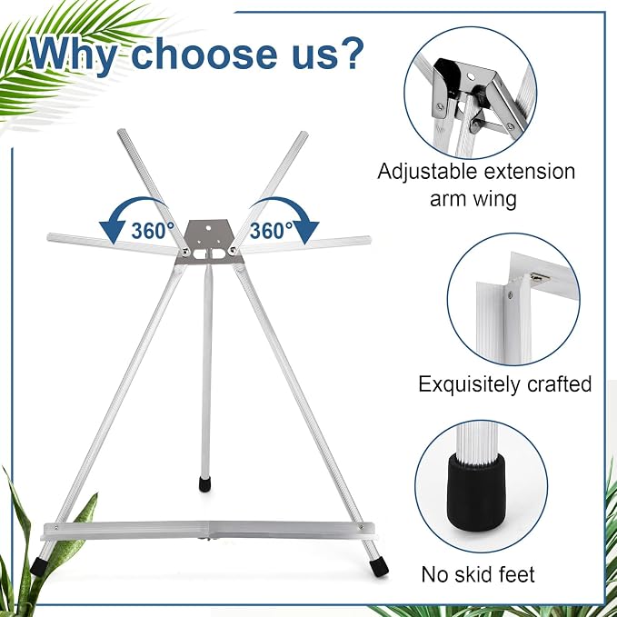 Zonon 6 Pcs Aluminum 15'' to 21'' Tabletop Display Easel for Painting Adjustable Folding Table Stand with Extension Arms Rubber Feet for Whiteboard Canvas Poster Sign Picture Artist(Silver) - Image 3