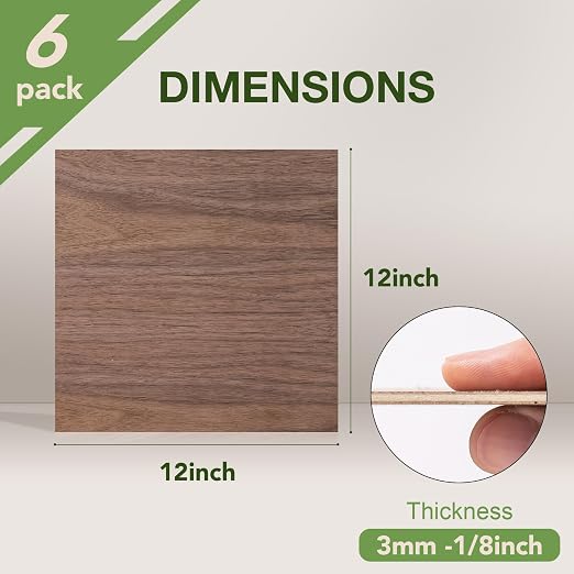 6 Pack Walnut Plywood Sheets, 12 x 12 x 1/8 Inch, 3mm Plywood for Laser Cutting and Engraving, Thin Unfinished Wood Blanks for Architectural Models and DIY Crafts - Image 2