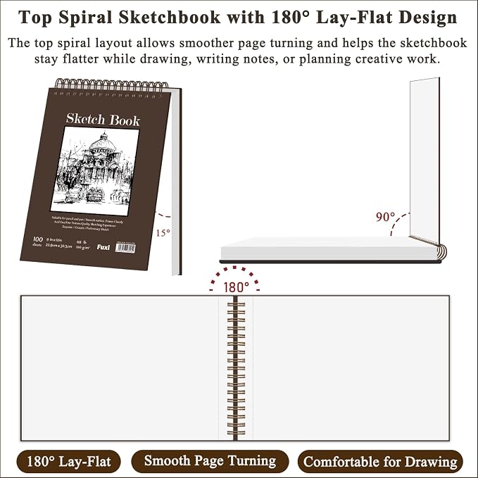 9 x 12 inches Sketch Book, Top Spiral Bound Sketch Pad, 4 Pack 100 Sheets Each (68lb/100gsm), Acid Free Art Sketchbook Artistic Drawing Painting Writing Paper for Kids Adults Beginners Artists - Image 3