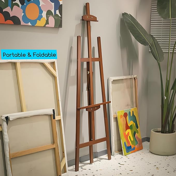 MEEDEN Easel Stand for Painting: A Frame Wooden Display Easel Stand for Canvas up to 59", Adjustable Lyre Beech Wood Artist Easel with Brush Holder, Washer for Painting, Display, Wedding Sign, Walnut - Image 7