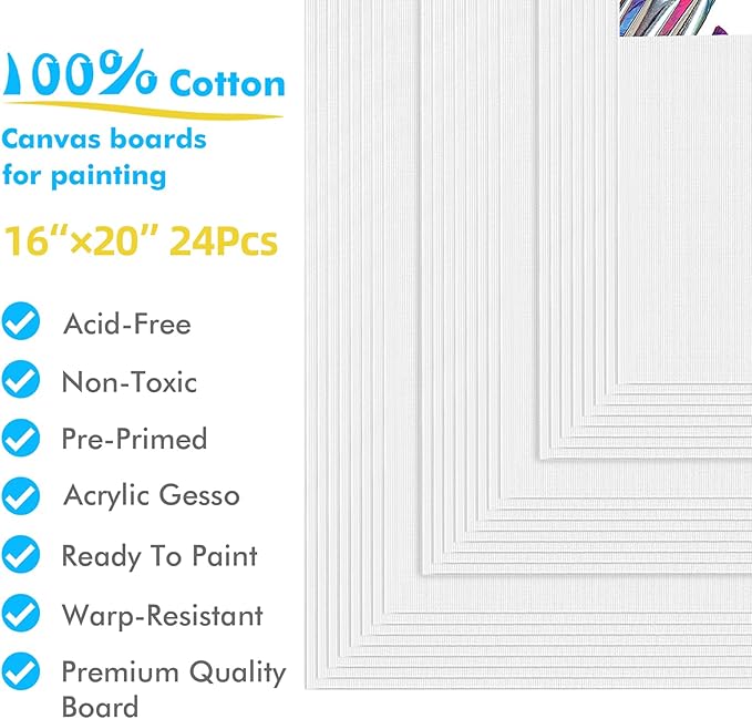 Canvas Boards for Painting, 24pcs 16x20 Primed Canvas for Painting | Bulk Painting Canvas for Kids and Adults, White Blank Canvas Panels for Acrylic, Oil, Pour Art Supplies - Image 2