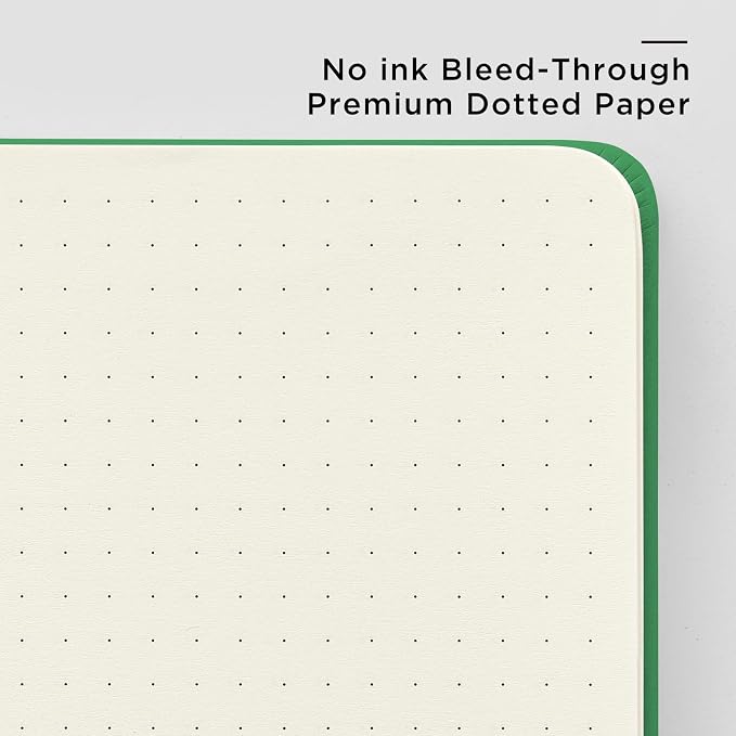 &And Per Se Dotted Journal Notebook, A5 Hardcover Leather Dotted Journal, 160 Pages 100gsm Thick Dot Grid Paper, 3 Sheets of Stickers Included - 5.7'' x 8'' (Emerald) - Image 5
