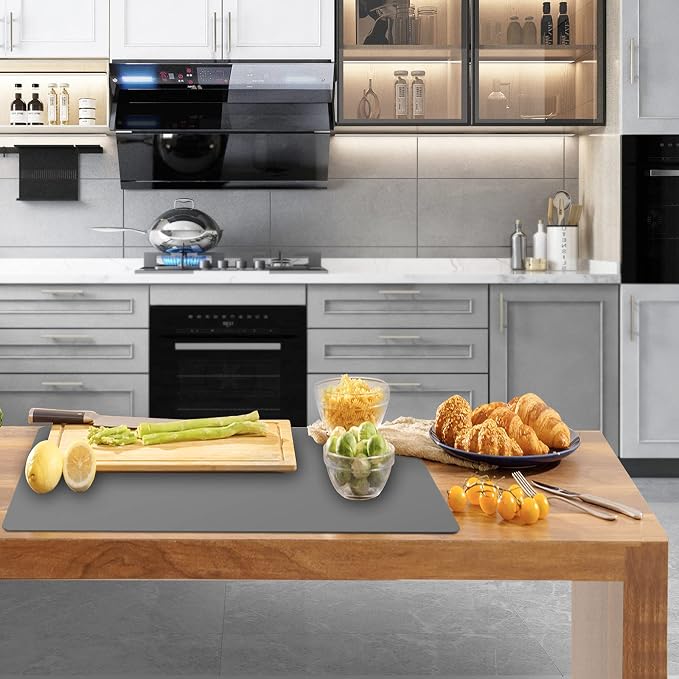 Ewen 25.6"x17.7"x0.08" Large Heat Resistant Silicone Mat for Kitchen Counter, 2mm Thick Countertop Protector Mat, Non-Stick Glass Top Stove Cover Pad for Appliances Coffee Maker Table Workbench Gray - Image 2
