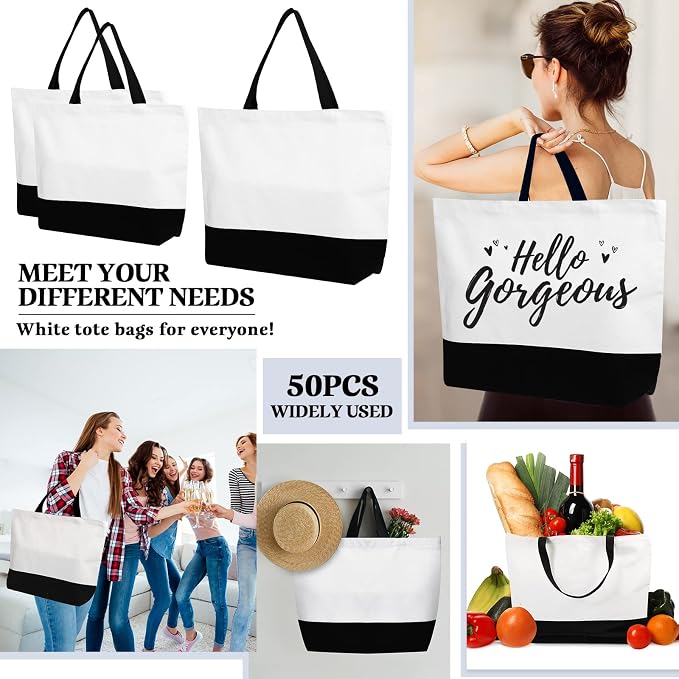 Sieral 50 Pieces Large Canvas Tote Bags Reusable Sublimation Blank Plain Bags Bulk with Zipper for DIY Crafts Shopping Women Teacher(Horizontal Wide Bag) - Image 5