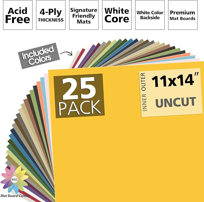 Mat Board Center Pack of 25 11x14 Uncut Mat Boards, Assorted Colors | Acid-free Matboards, 4-Ply Picture Backing Board Ideal for Frames, Photos, Crafts, Prints - Image 3