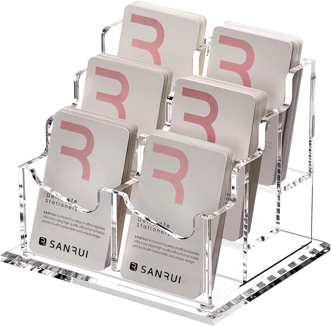 SANRUI Vertical Business Card Holder for Desk，Clear Acrylic Business Card Display Stand，6 Slots 3 Tier ，Holds 300 Cards by SANRUI