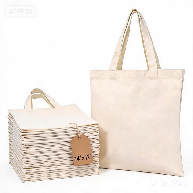 12oz Blank Canvas Tote Bags 14"x12" Canvas Bag 2/6/12/24/48 Pack DIY Sublimation Machine Washable by Yondaha