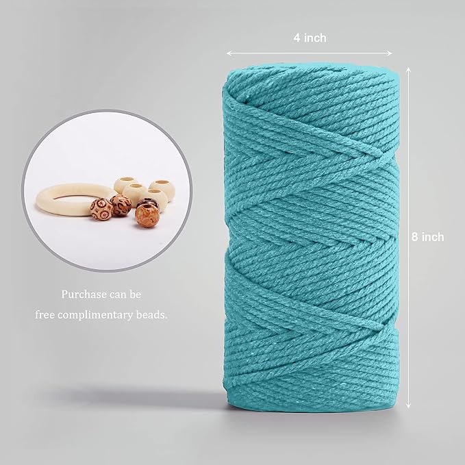 Macrame Cotton Cord 5mm x 109 Yards, ZUEXT 100% Natural Handmade Colorful 4 Strands Twisted Braided Cotton Rope for Wall Hanging Plant Hangers Gift Wrapping Tapestry DIY Crafts(5mmx100m, Light Blue) | 100% Natural Handmade, 4 Strands Twisted Cotton Rop... - Image 2