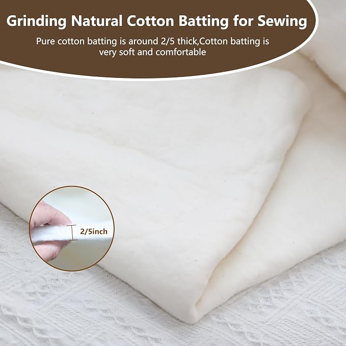RRKTP Natural Cotton Batting for Quilting,48" x 10 Yards Batting for Quilts, Microwave Safe for Bowl Cozies,Cotton Lightweight Lining for Potholders Quilting, Batting for Sewing Handmade Quilts&DIY - Image 5