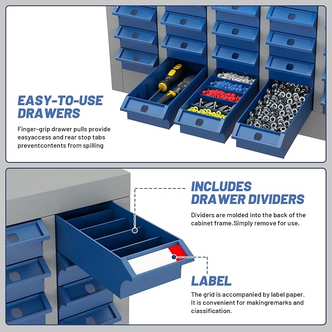 40 Drawer Parts Storage Cabinet for Screws and Hardware Organization | Small Parts Organizer Cabinet With Multiple Drawers For Screws, Bolts, Nails And Tools In Garages,Workshops,Maintenance Areas - Image 6