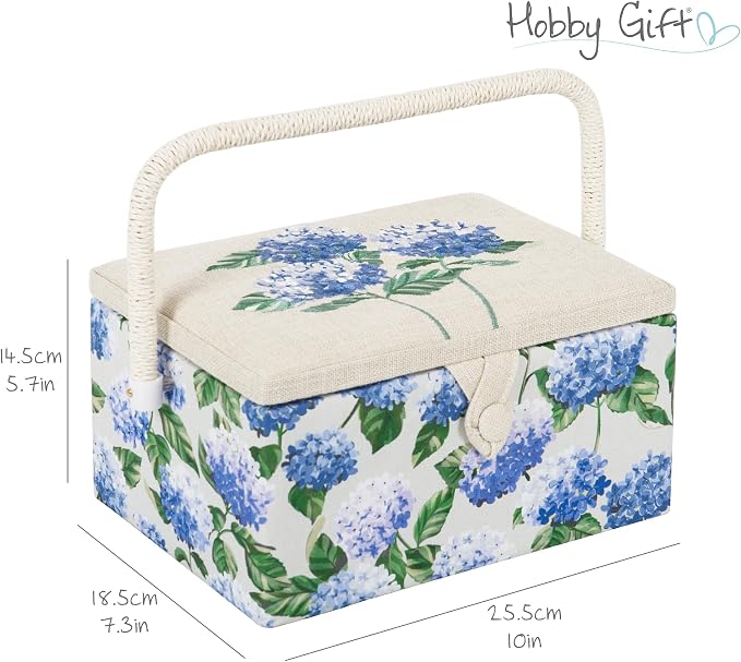 Hobby Gift Medium Sewing Box Organiser | Fabric Covered Storage Box, Handle, Internal Tray, Pin Cushion and Pocket, For Sewing, Quilting and Knitting Supplies - Image 6