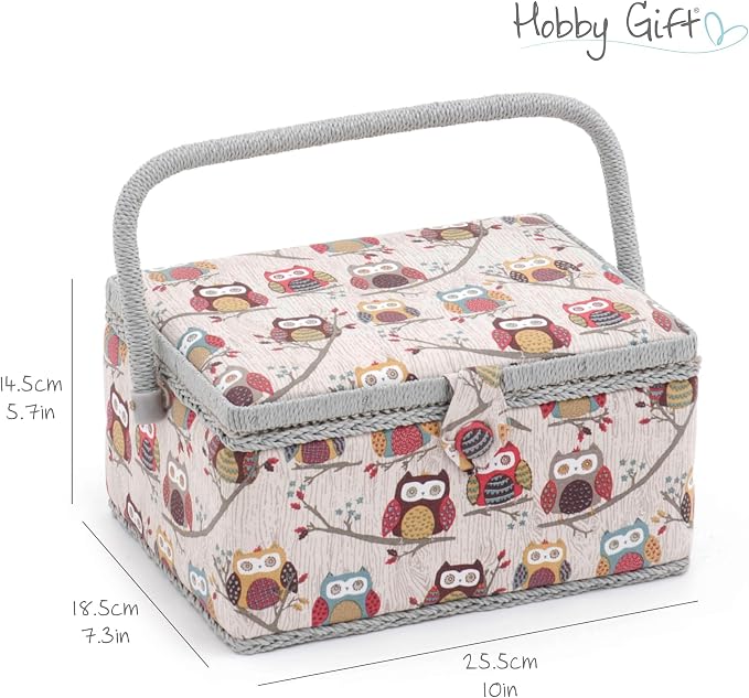 Hobby Gift Medium Sewing Box Organiser | Fabric Covered Storage Box, Handle, Internal Tray, Pin Cushion and Pocket, For Sewing, Quilting and Knitting Supplies - Image 6