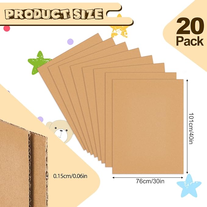20 Pack 30 X 40 Inch Brown Cardboard Sheets | Corrugated Flat Inserts for Packing Shipping Mailing, Protective Separators for Fragile Items Dishes, DIY Crafts Projects - Image 2